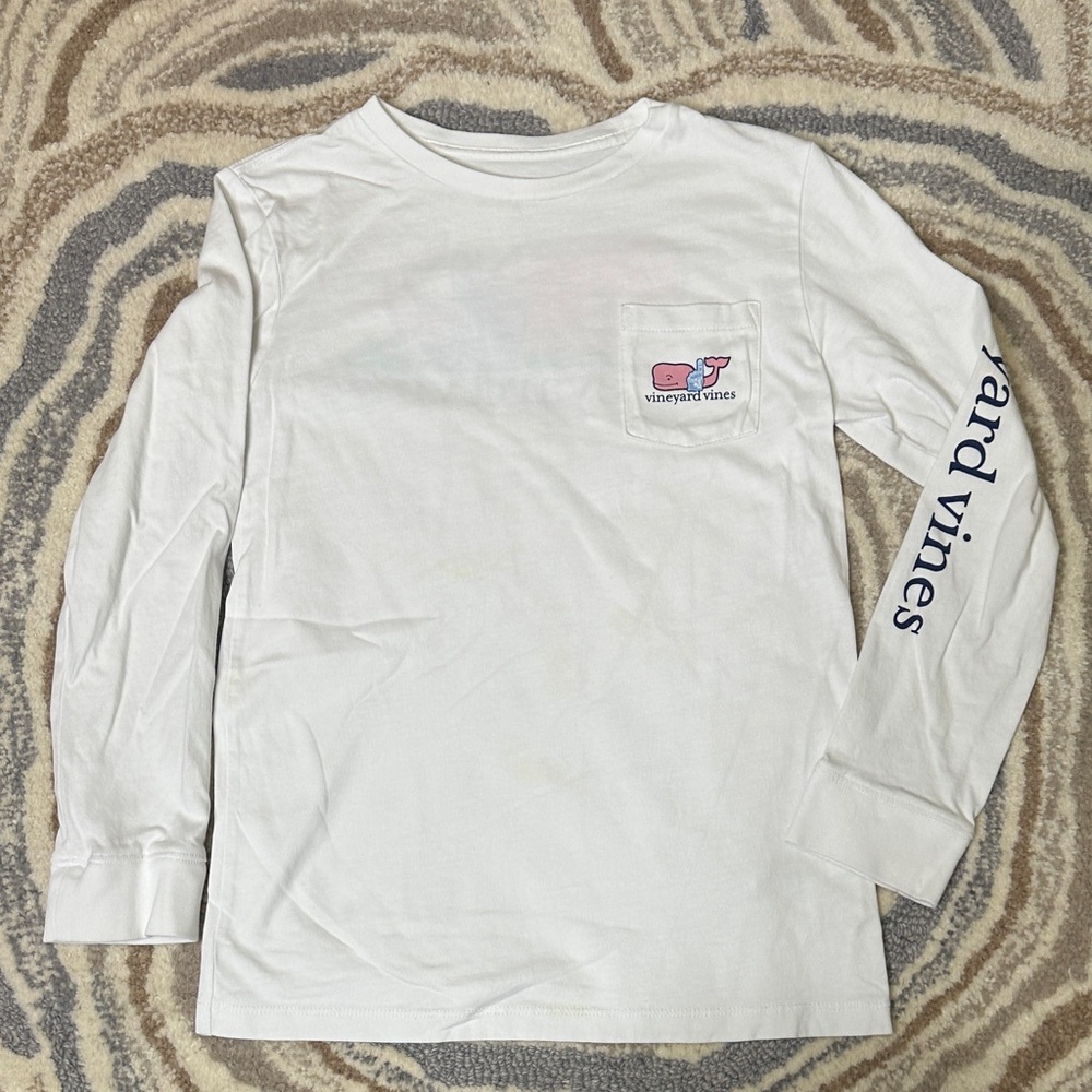 Vineyard Vines White and Pink Logo Long Sleeve Tee